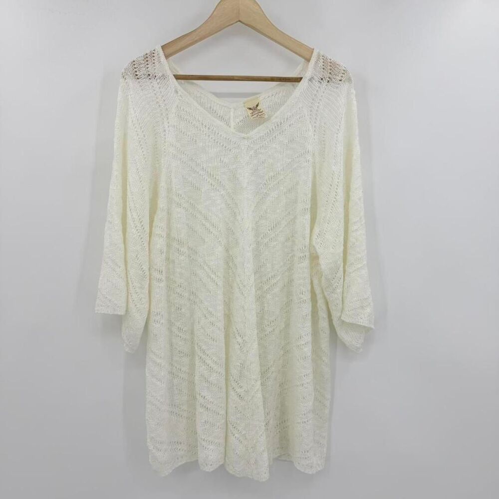 Faded Glory Arctic White Open Knit Crochet Beachy Tunic Top 4X Plus Size Boho